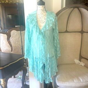 NWT Origami Aqua Open Drape Lace Cardigan